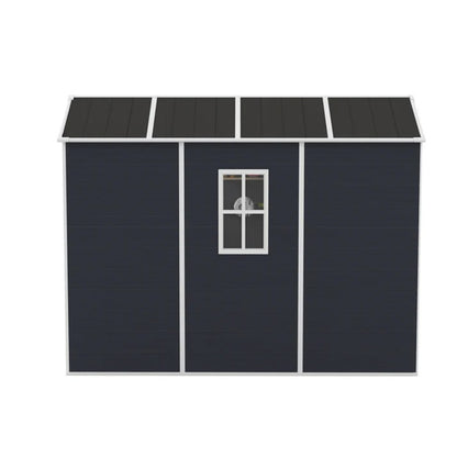 Campcraft 4*8ft resin storage shed, high quality pp material, strong structure, waterproof, rust and UV proof, large storage space, 12mm thick pp board, HD window lighting Dark gray-海智集-Default-