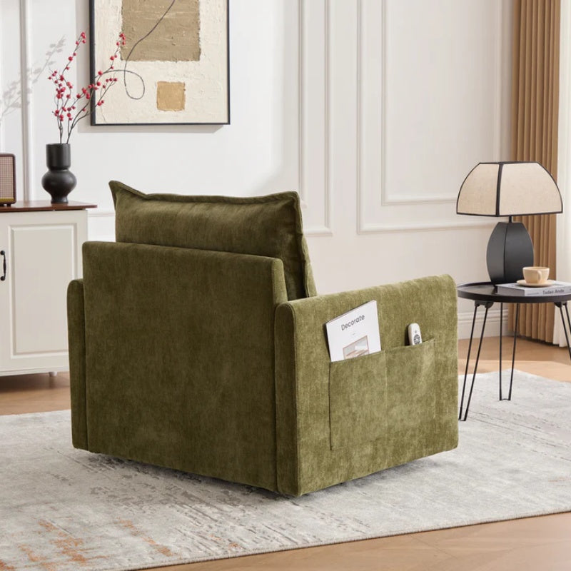 UNITED WE WIN Swivel Barrel Chair - Mid Century Modern Chair, Thick Padded Arm Chair with Solid Metal Base, Comfortable Single Sofa Chair, Swivel Accent Chair for Living Room Bedroom-海智集-Default-