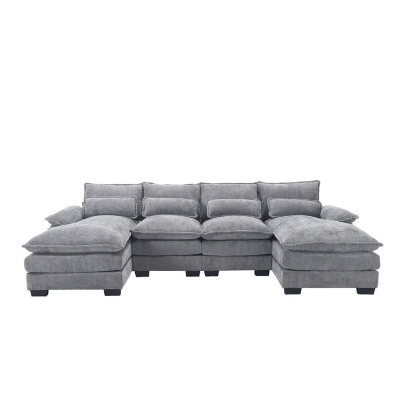 UNITED WE WIN Chenille, high quality sponge filling, solid wood frame, oversized four-seater, U-shaped combination sofa-海智集-Default-