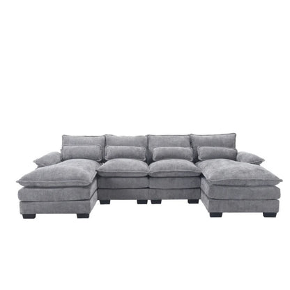 UNITED WE WIN Chenille, high quality sponge filling, solid wood frame, oversized four-seater, U-shaped combination sofa-海智集-Default-