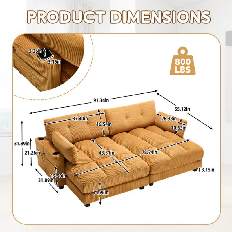 UNITED WE WIN Sleeper Sofa Couch Bed,Oversized Chaise Lounge Chair Cozy Cloud Couch-海智集-Default-