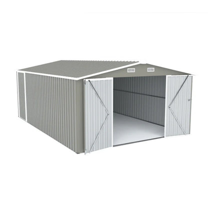 Campcraft Outdoor Storage Shed 10×14 FT with 3 Lockable Doors,Utility Tool Shed Metal Storage Garden Sheds Frame and 4 Vents,for Backyard,Patio,Lawn,Light Grey-海智集-Default-