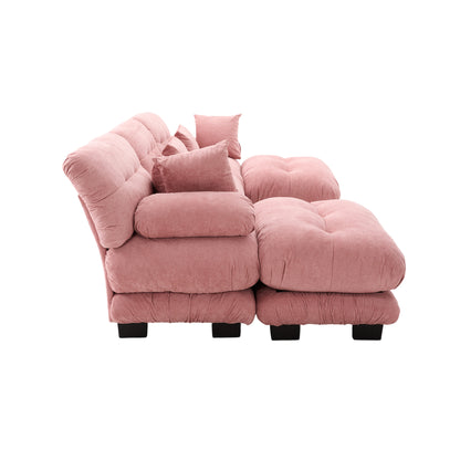 UNITED WE WIN Pelletized velvet U Shape Cloud Couch with 2 Ottomans,Free Combined 3 Seater Comfy Sofa with Bolster Armrest Pillows, sofa for Living Room-海智集-Default-