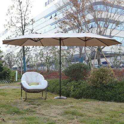 14.8 Ft Double Sided Outdoor Umbrella Rectangular Large with Crank ( khaki )(No Base)-海智集-Default-