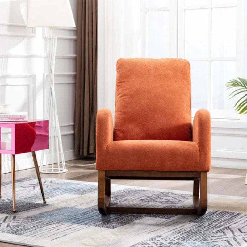 COOLMORE Rocking Chair, Modern Glider Chair, Recliner Armchair with Wood Legs and Side Pocket, Nursery Rocking Accent Chair with High Back for Living Room Bedroom (Orange linen)-海智集-Default-