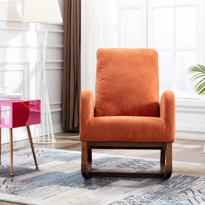 COOLMORE Rocking Chair, Modern Glider Chair, Recliner Armchair with Wood Legs and Side Pocket, Nursery Rocking Accent Chair with High Back for Living Room Bedroom (Orange linen)-海智集-Default-
