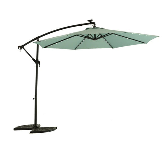 10ft Solar LED Offset Hanging Market Patio Umbrella ( Light green )(No Base)-海智集-Default-