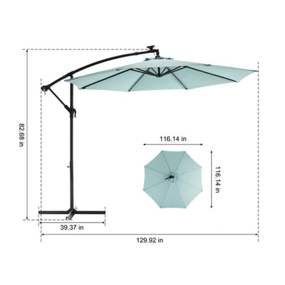 10ft Solar LED Offset Hanging Market Patio Umbrella ( Light green )(No Base)-海智集-Default-