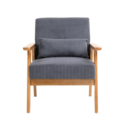 Leisure Chair with Solid Wood Armrest and Feet, Leisure chair, wood frame, velvet, l, solid rubber wood legs, Mid-Century Modern Accent chair, for Living Room Bedroom Studio chair-海智集-Default-