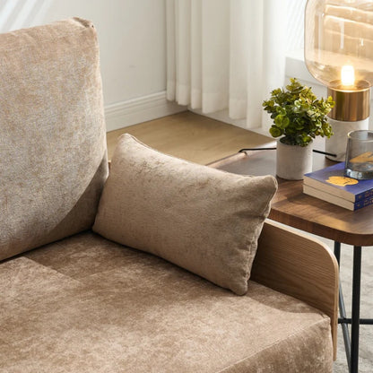 Mid-Century Modern Foldable Sofa Bed Recliner, 3-in-1 Convertible Sleeper with Three Pillows, Light Brown Chenille, Ideal for Small Spaces-海智集-Default-