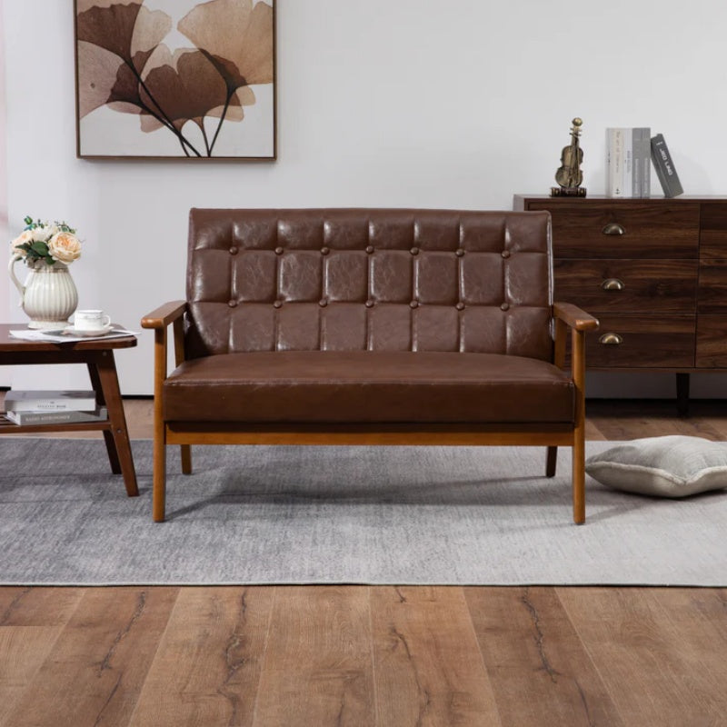 COOLMORE Mid-Century Modern Solid Loveseat Sofa Upholstered Pu Leather Loveseat, 2-Seat Upholstered Loveseat Sofa Modern Couch-海智集-Default-