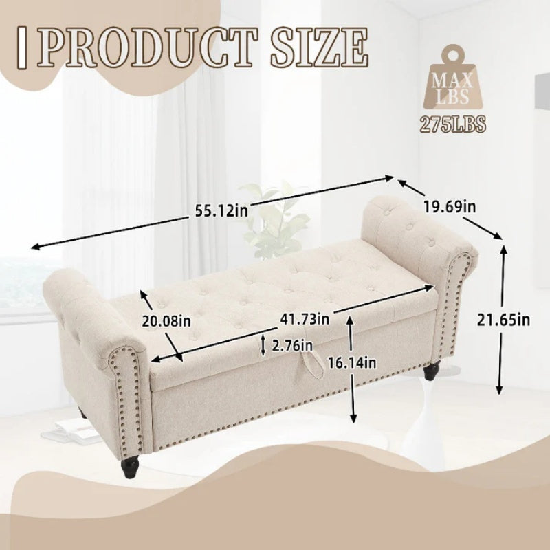 Coolmore Storage Ottoman 55.12 Inches Upholstered Fabric Storage Ottoman Bench,Button Tufted Ottoman with Storage for Living Room,Bedroom End of Bed Bench Withstands 275lbs-海智集-Default-