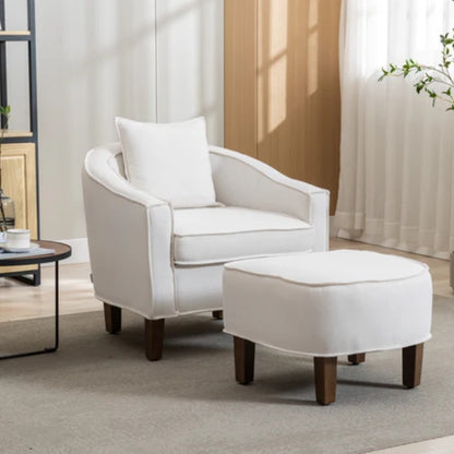 COOLMORE Accent Chair with Ottoman, Mid Century Modern Barrel Chair Upholstered Club Tub Round Arms Chair for Living Room-海智集-Default-