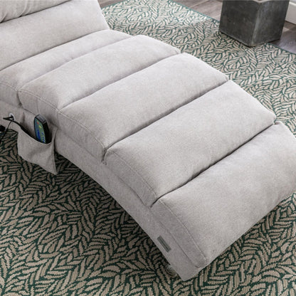 Light Grey Linen Massage Chaise Lounge Indoor with Remote Control, Ergonomic Electric Massage Lounger with 5 Modes-海智集-Default-