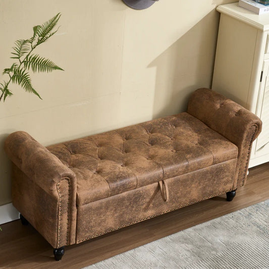 Coolmore Storage Ottoman 55.12 Inches Upholstered Fabric Storage Ottoman Bench,Button Tufted Ottoman with Storage for Living Room,Bedroom End of Bed Bench Withstands 275lbs-海智集-Default-