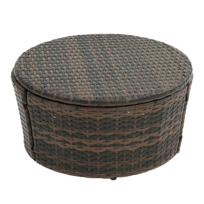 Hot Sale KD Rattan Round Lounge With Canopy Bali Canopy Bed Outdoor, Wicker Outdoor Sofa Bed with lift coffee table-海智集-Default-