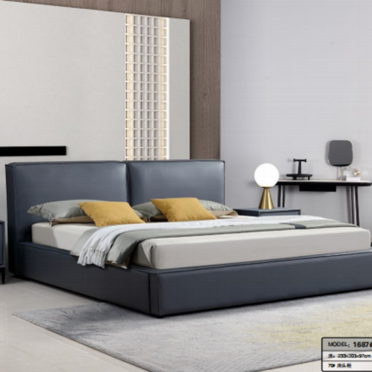 Luo LAN Series Italian Light Luxury Leather Bed 1687#233*203*97 (Single bed without bedside table)-海智集-