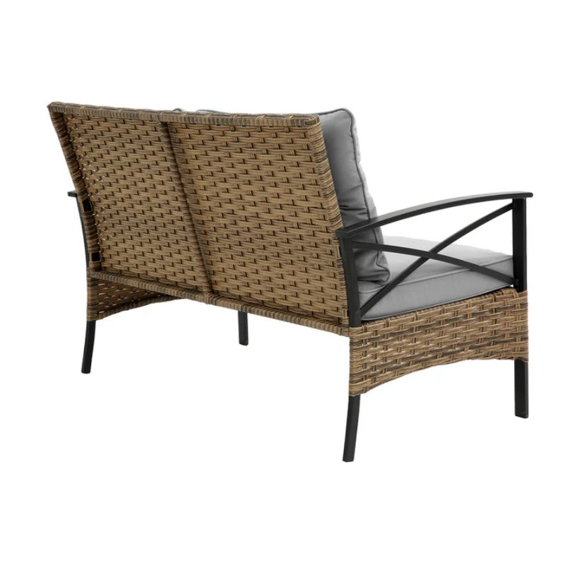 Patio 4 piece sectional low dining conversation sofa set- KD rattan wicker outdoor garden furniture corner sofa set with cushion.-海智集-Default-