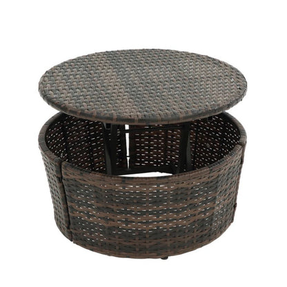Hot Sale KD Rattan Round Lounge With Canopy Bali Canopy Bed Outdoor, Wicker Outdoor Sofa Bed with lift coffee table-海智集-Default-
