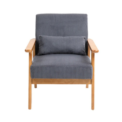 Leisure Chair with Solid Wood Armrest and Feet, Leisure chair, wood frame, velvet, l, solid rubber wood legs, Mid-Century Modern Accent chair, for Living Room Bedroom Studio chair-海智集-Default-