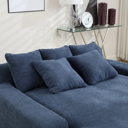 COOLMORE Chenille 2-seater lazy sofa With 5 back pillows,Comfy Sofa- Deep Seat Couch for Living Room,Club (Navy)-海智集-Default-