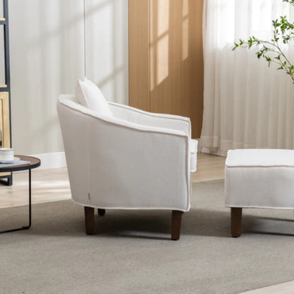 COOLMORE Accent Chair with Ottoman, Mid Century Modern Barrel Chair Upholstered Club Tub Round Arms Chair for Living Room-海智集-Default-