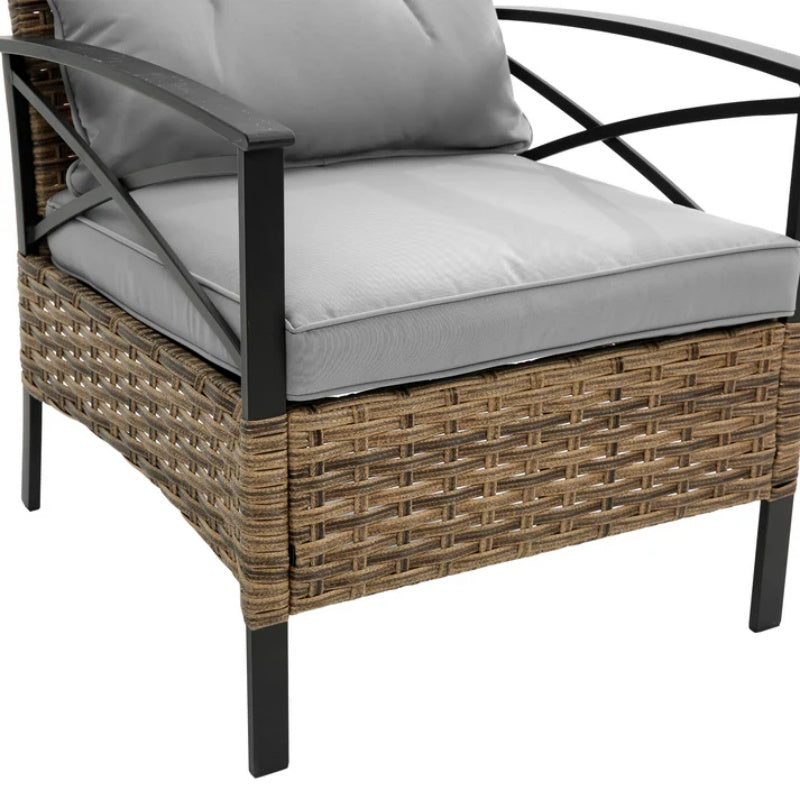 Patio 4 piece sectional low dining conversation sofa set- KD rattan wicker outdoor garden furniture corner sofa set with cushion.-海智集-Default-