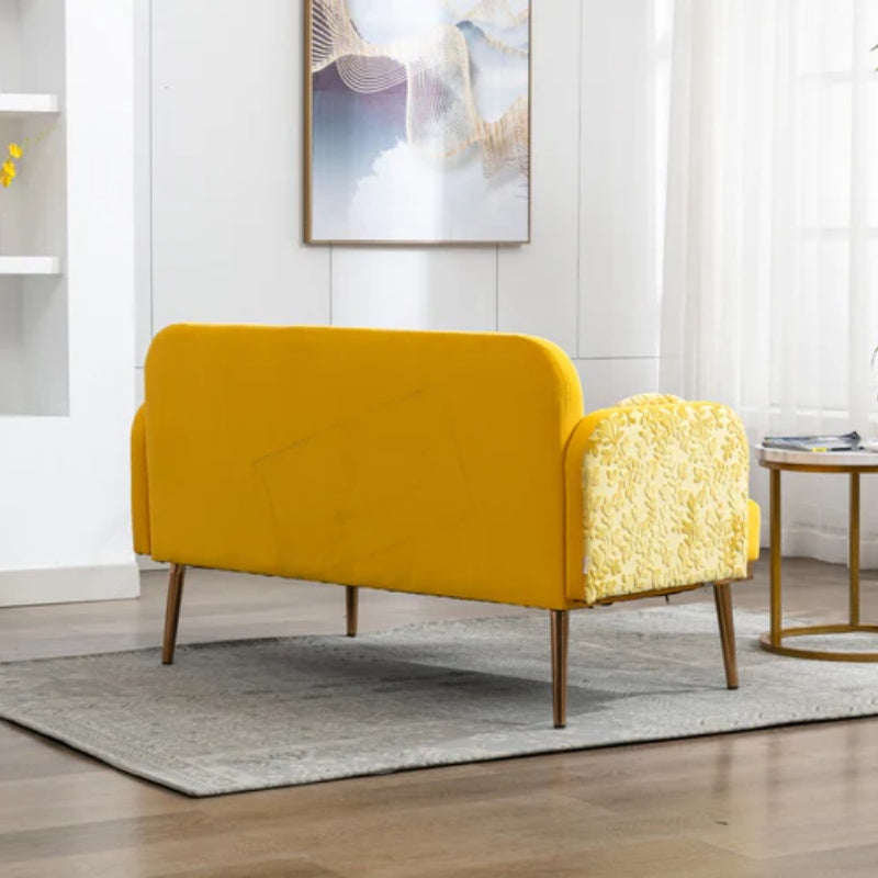 COOLMORE Modern Velvet Loveseat Sofa , Comfy Upholstered 2-Seater Sofa with Gold Metal Legs, Small Loveseat Accent Couch for Living Bedroom Leisure Areas (Yellow Velvet)-海智集-Default-