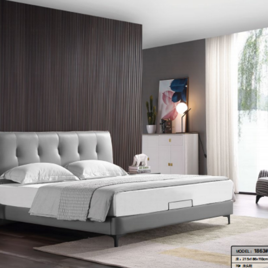 Luo LAN Series Italian Light Luxury Leather Bed 1863#215*186*110 (Single bed without bedside table)-海智集-