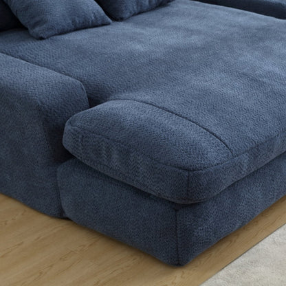 COOLMORE Chenille 2-seater lazy sofa With 5 back pillows,Comfy Sofa- Deep Seat Couch for Living Room,Club (Navy)-海智集-Default-