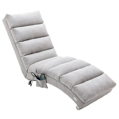 Light Grey Linen Massage Chaise Lounge Indoor with Remote Control, Ergonomic Electric Massage Lounger with 5 Modes-海智集-Default-