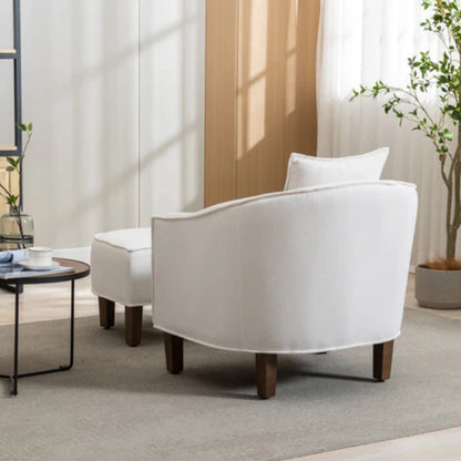 COOLMORE Accent Chair with Ottoman, Mid Century Modern Barrel Chair Upholstered Club Tub Round Arms Chair for Living Room-海智集-Default-