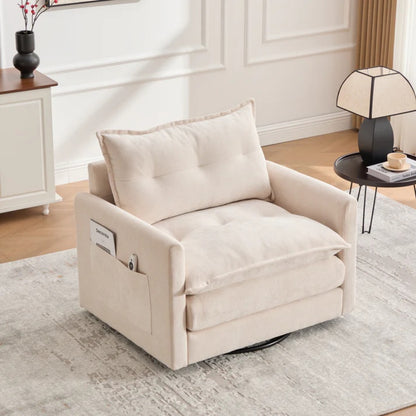 UNITED WE WIN Swivel Barrel Chair - Mid Century Modern Chair, Thick Padded Arm Chair with Solid Metal Base, Comfortable Single Sofa Chair, Swivel Accent Chair for Living Room Bedroom-海智集-Default-