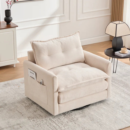 UNITED WE WIN Swivel Barrel Chair - Mid Century Modern Chair, Thick Padded Arm Chair with Solid Metal Base, Comfortable Single Sofa Chair, Swivel Accent Chair for Living Room Bedroom-海智集-Default-