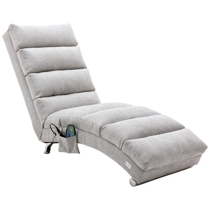 Light Grey Linen Massage Chaise Lounge Indoor with Remote Control, Ergonomic Electric Massage Lounger with 5 Modes-海智集-Default-