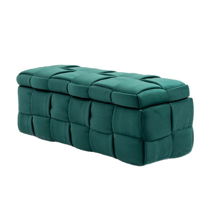 Green Upholstered Fabric Storage Ottoman Bench with Safety Hinge for Living Room & Bedroom-海智集-Default-