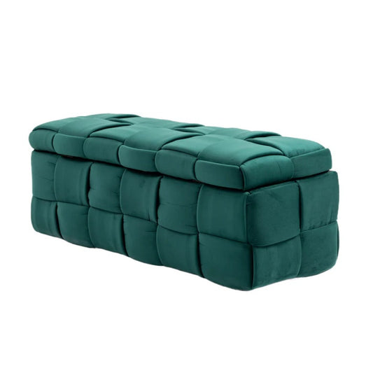 Green Upholstered Fabric Storage Ottoman Bench with Safety Hinge for Living Room & Bedroom-海智集-Default-