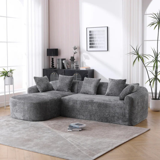 COOLMORE Boucle Sofa 3 Seater for Living Room Oversized Comfy Sofa L-Shape Sofa Couch with Chaise Home Furniture Sleeper Sectional Sofa for Apartment, Office Left Hand Facing (Gray)-海智集-Default-