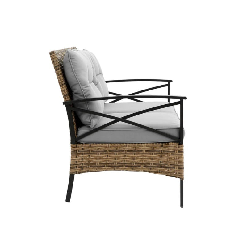 Patio 4 piece sectional low dining conversation sofa set- KD rattan wicker outdoor garden furniture corner sofa set with cushion.-海智集-Default-