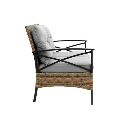 Patio 4 piece sectional low dining conversation sofa set- KD rattan wicker outdoor garden furniture corner sofa set with cushion.-海智集-Default-