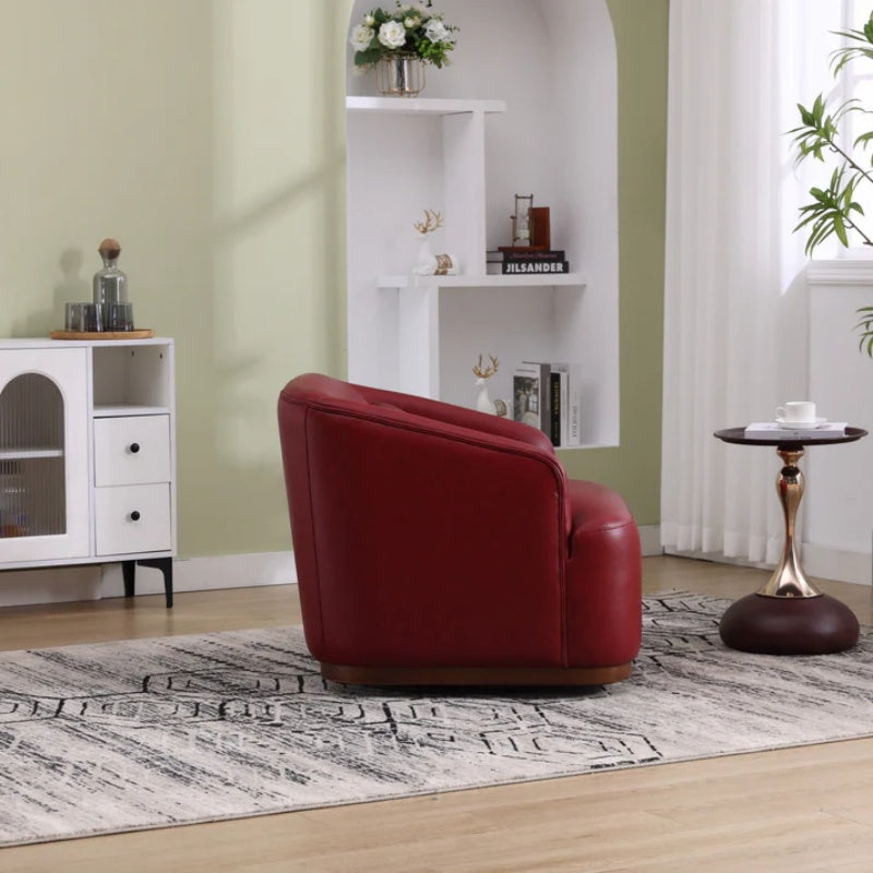 Swivel Barrel Chair, Comfy Round Accent Sofa Chair, 360 Degree Swivel, Wine Red PU, for Living Room, Office, Lounge-海智集-Default-
