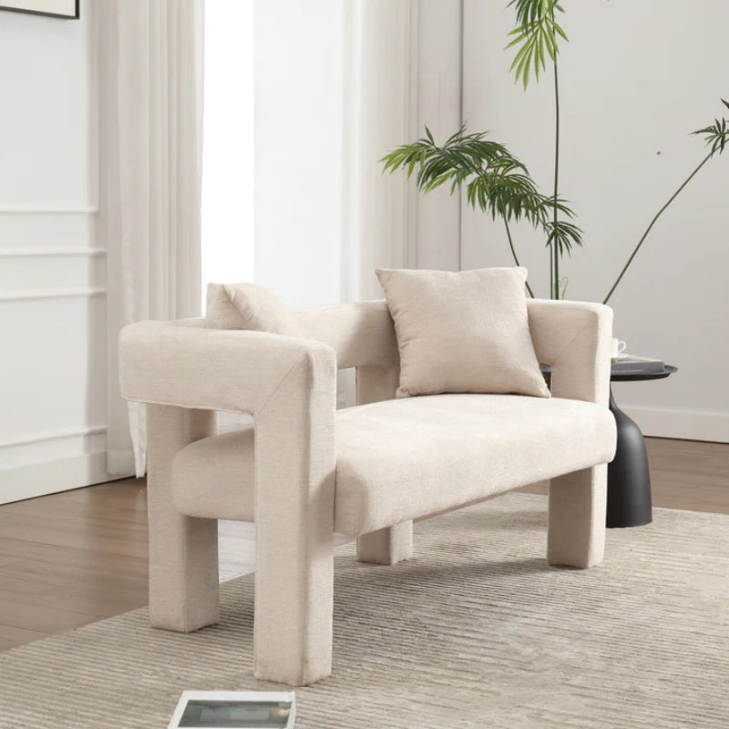 Modern Chenille Loveseat Sofa, Comfy Upholstered 2-Seater Sofa, Beige Chenille Fabric, 51.18'' H x 23.62'' W x 25.59'' D-海智集-Default-