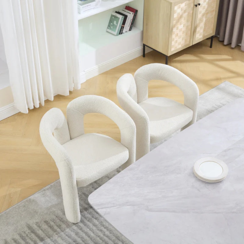 COOLMORE Contemporary Designed Velvet Fabric Upholstered Accent/Dining Chair Beige Teddy Armchair Set of 2-海智集-Default-