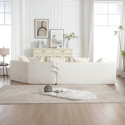 COOLMORE Boucle Sofa 3 Seater for Living Room Oversized Comfy Sofa unique double seat and corner construction for Apartment, Office Right Hand Facing (Beige)-海智集-Default-