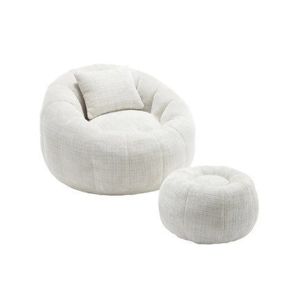 COOLMORE Modern Extra Large Round Bean Bag Chair with Footrest for Living Room, Chenille Fabric Lazy Sofa with Pillow for Adults, Teenagers,Child, Suitable for Bedroom, Dormitory, Study Room-海智集-Default-