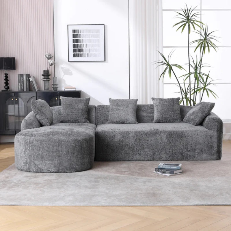 COOLMORE Boucle Sofa 3 Seater for Living Room Oversized Comfy Sofa L-Shape Sofa Couch with Chaise Home Furniture Sleeper Sectional Sofa for Apartment, Office Left Hand Facing (Gray)-海智集-Default-
