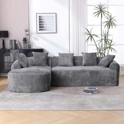 COOLMORE Boucle Sofa 3 Seater for Living Room Oversized Comfy Sofa L-Shape Sofa Couch with Chaise Home Furniture Sleeper Sectional Sofa for Apartment, Office Left Hand Facing (Gray)-海智集-Default-