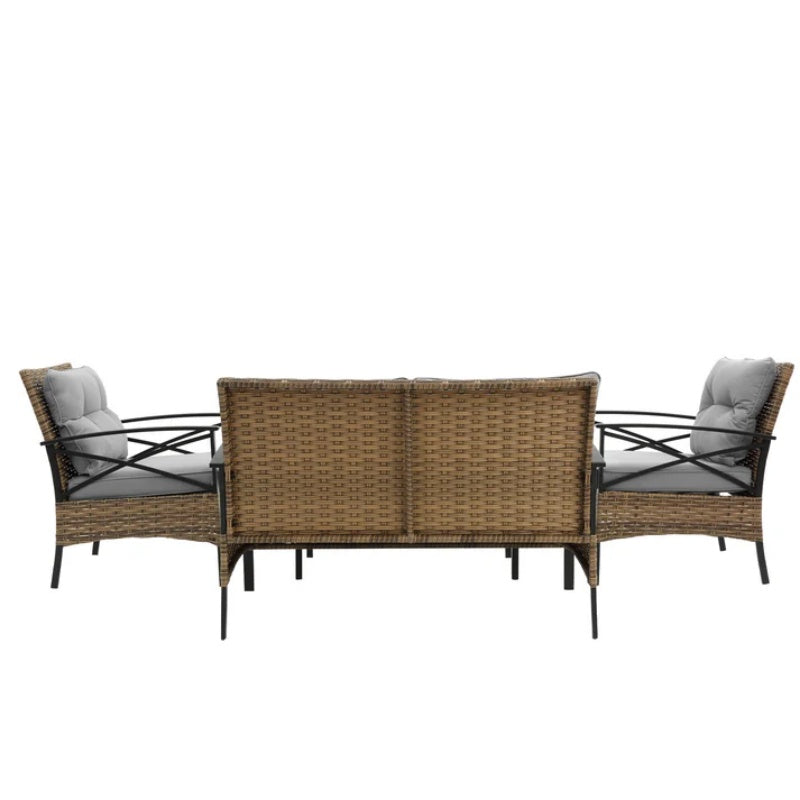 Patio 4 piece sectional low dining conversation sofa set- KD rattan wicker outdoor garden furniture corner sofa set with cushion.-海智集-Default-