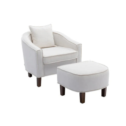 COOLMORE Accent Chair with Ottoman, Mid Century Modern Barrel Chair Upholstered Club Tub Round Arms Chair for Living Room-海智集-Default-