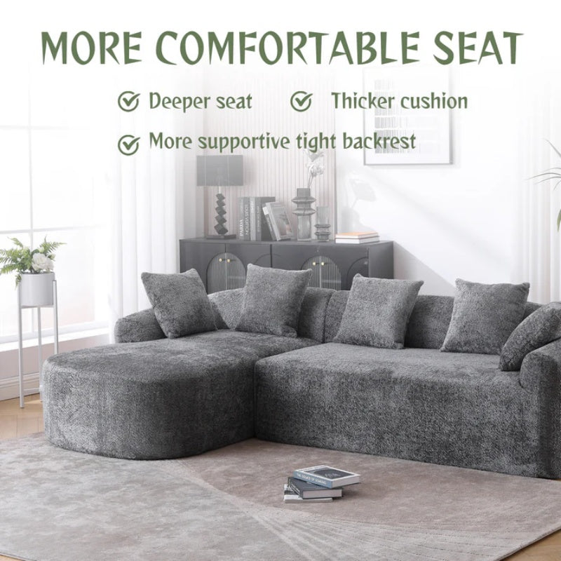 COOLMORE Boucle Sofa 3 Seater for Living Room Oversized Comfy Sofa L-Shape Sofa Couch with Chaise Home Furniture Sleeper Sectional Sofa for Apartment, Office Left Hand Facing (Gray)-海智集-Default-